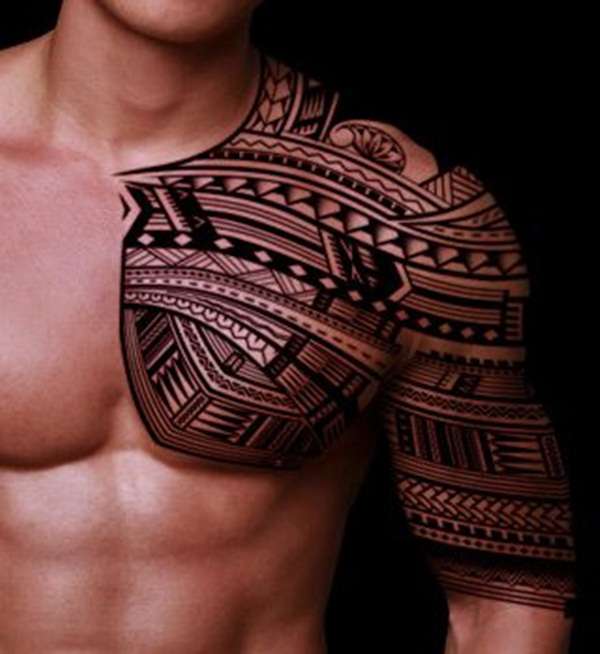 Tatuaje tribal hombro pecho y brazo