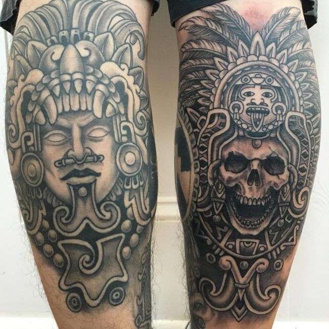 Tatuaje azteca - guerrero y calavera