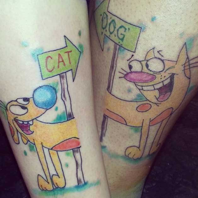 Tatuaje de mejores amigas - perro y gato