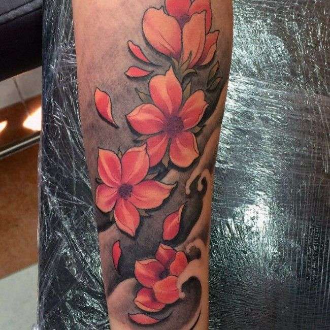 Tatuaje flores de cerezo - color naranja