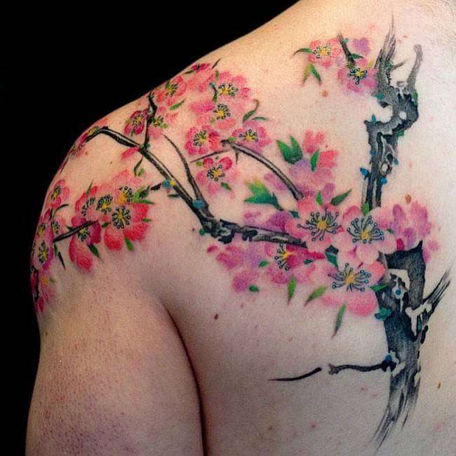 Tatuaje flores de cerezo - omóplato
