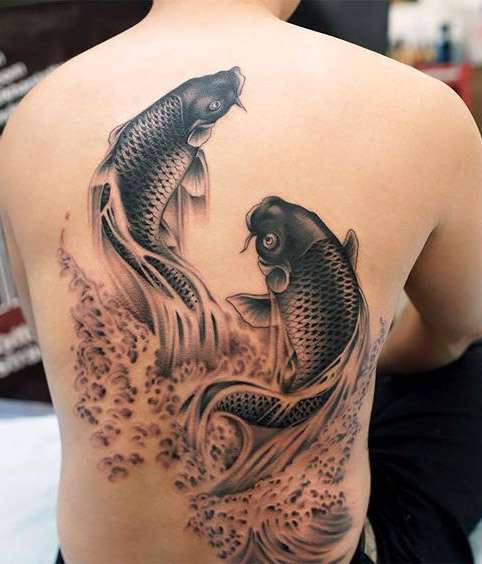 Tatuaje de dos peces koi negros