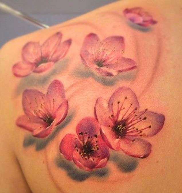 Tatuaje flores de cerezo en omóplato