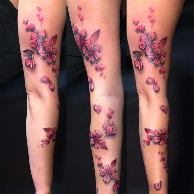 Tatuaje flores de cerezo - todo el brazo