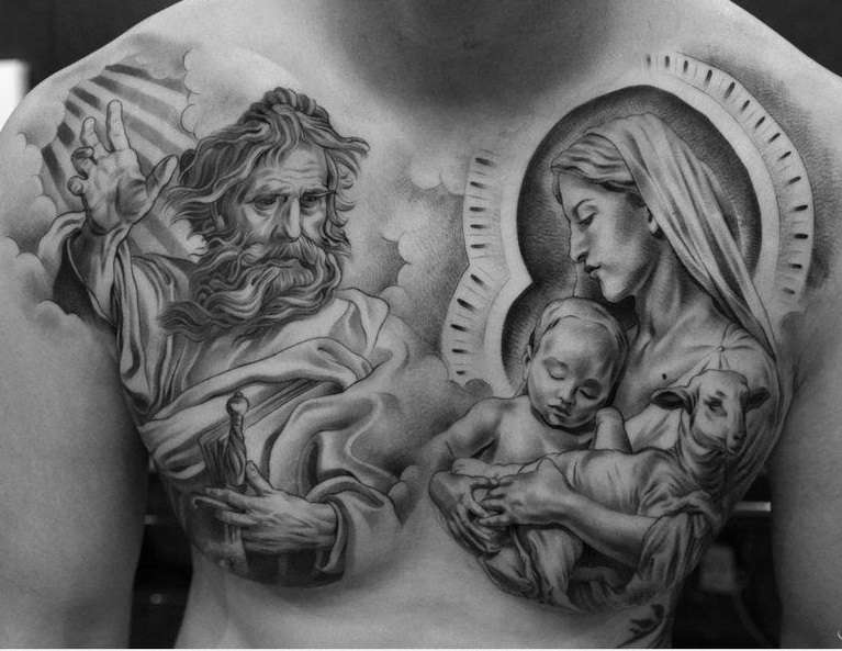 Tatuajes cristianos - Dios, la Virgen María y el niño Jesús