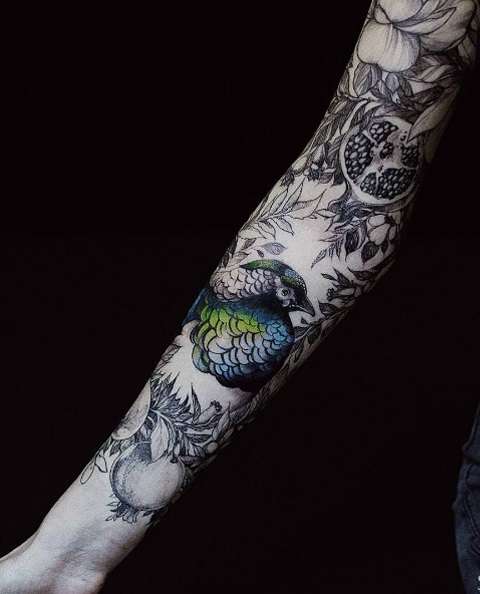Tatuaje de manga, pájaro en color
