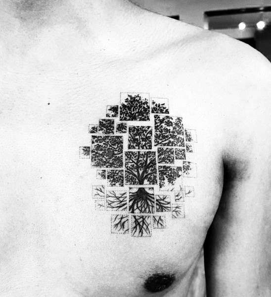 Tatuaje de árbol en cuadrados