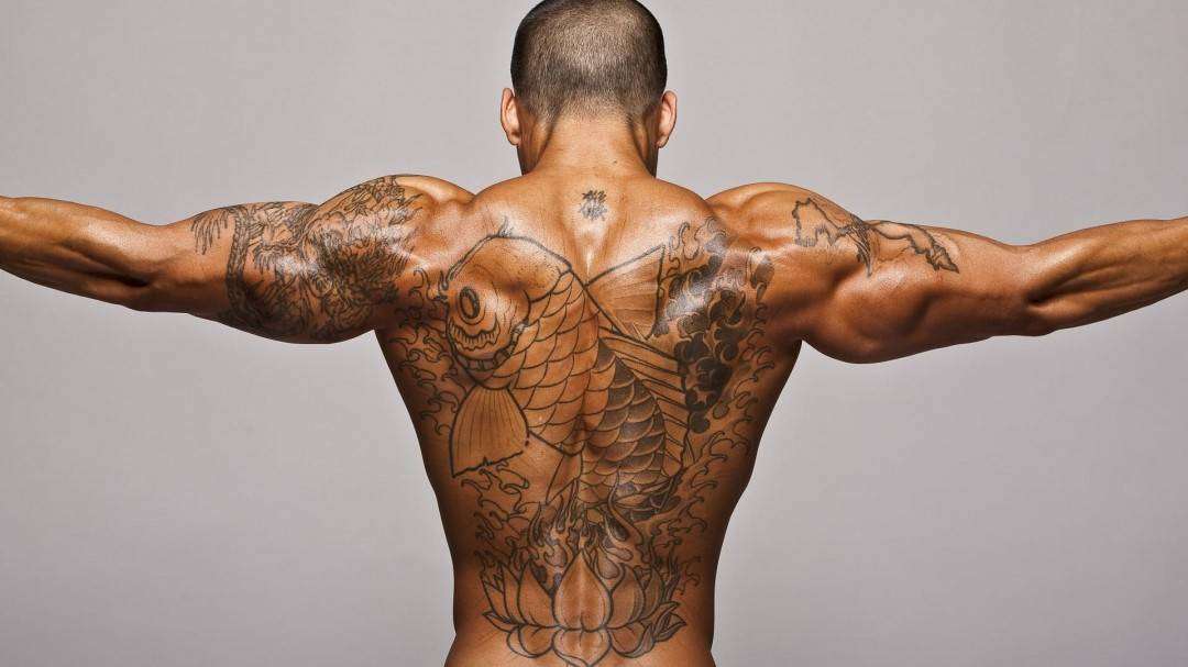 Tatuaje de pez koi en toda la espalda