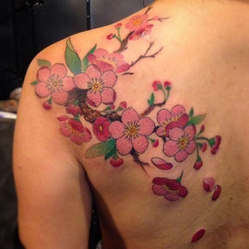 Tatuaje de flores de cerezo - rosa claro y oscuro