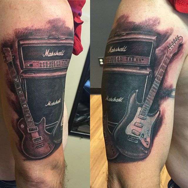 Tatuajes de música: guitarras y altavoz