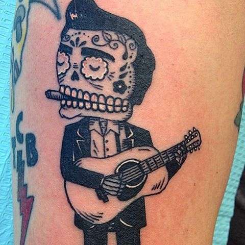 Tatuajes de música: calavera mexicana con guitarra