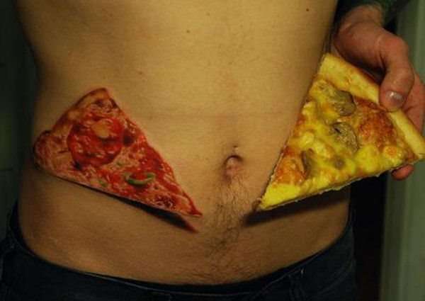 Funny tattoos: portion of pizza