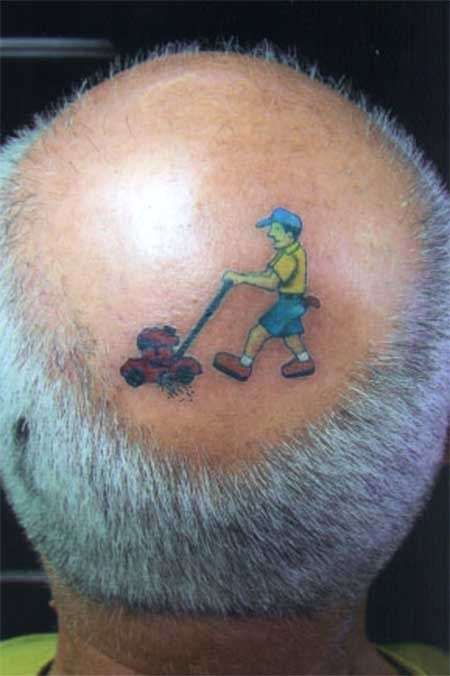 Funny tattoos: cutting the grass