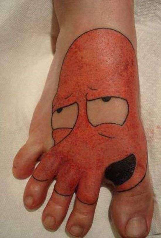 Funny tattoos on the foot