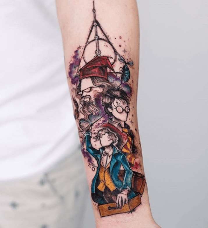 Tatuaje de Harry Potter en colores