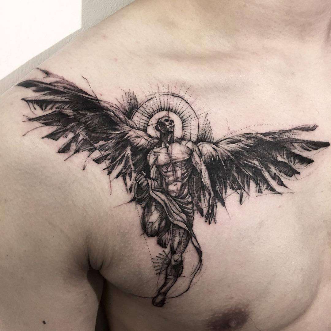 Tatuaje de ángel tipo bosquejo
