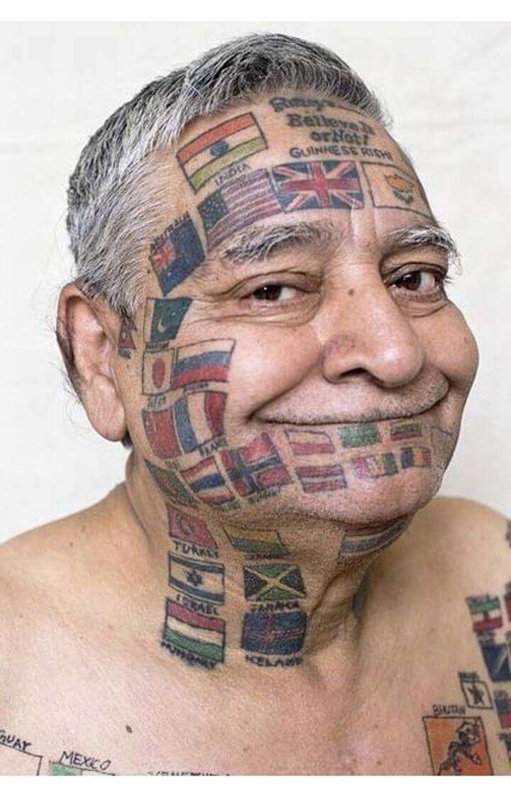 Funny tattoos: flags on the face