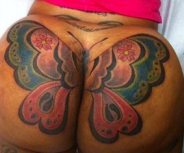 Funny tattoos on the butt: butterfly