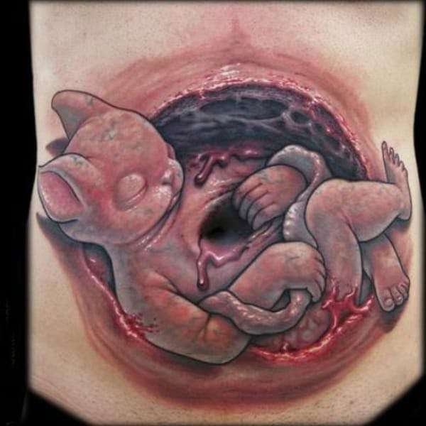 Funny tattoos on the belly