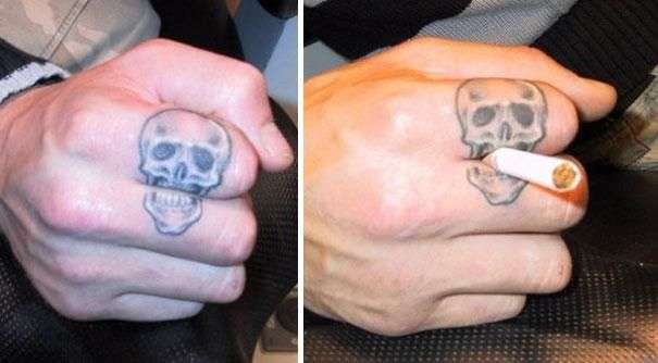 Funny tattoos: smoking skull