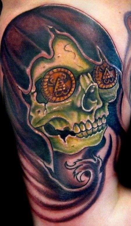 Tatuaje de calavera verde