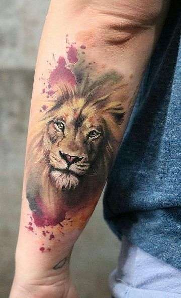 tatuaje de león en el brazo