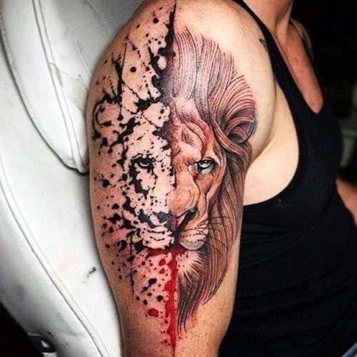 Tatuaje de león mitad y mitad