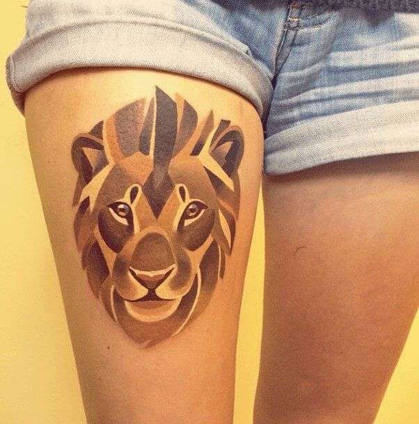 tatuaje de león en la pierna