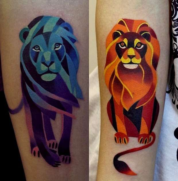 Tatuajes de leones en colores