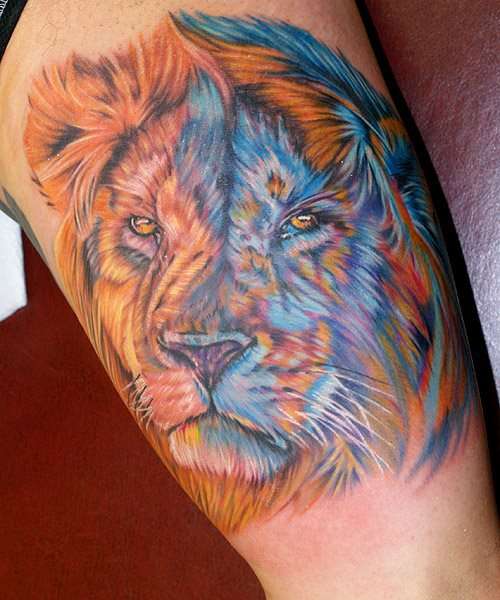 Tatuaje de león día y noche 2