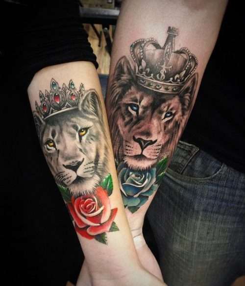 Tatuaje de león en pareja