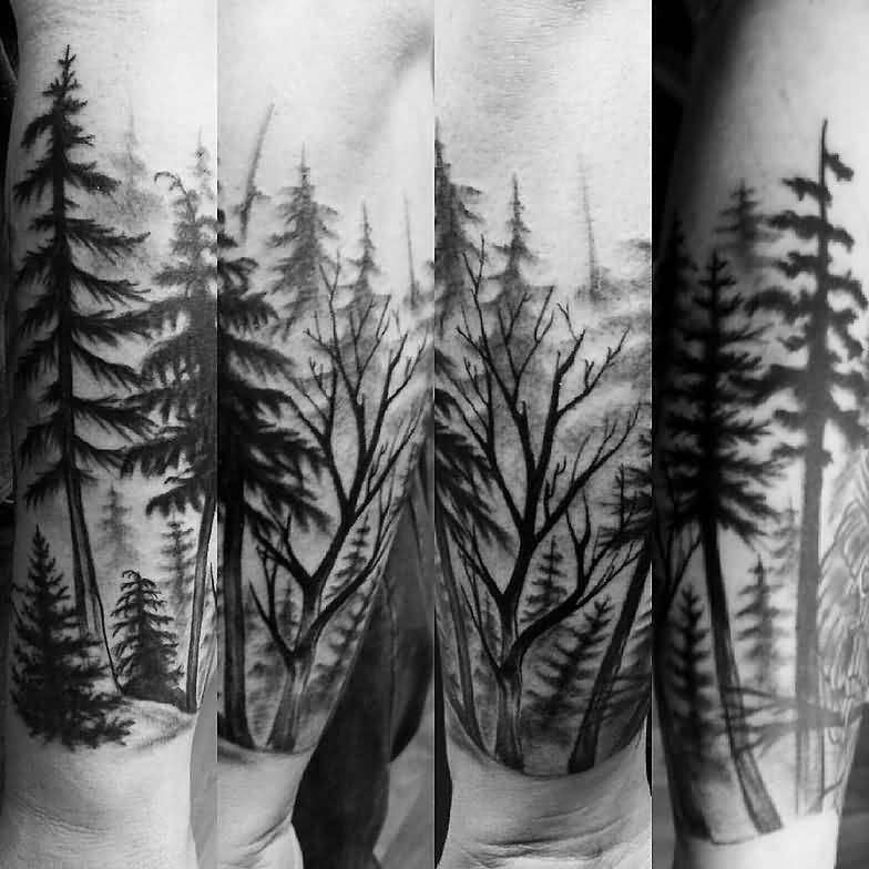 Tatuaje de bosque en color negro