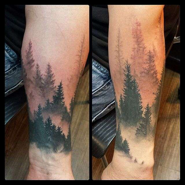 Tatuaje de bosque en colores tenues