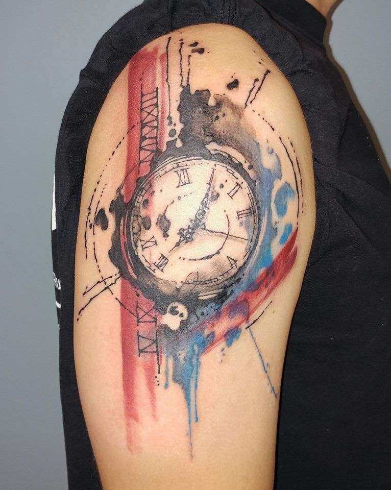 Tatuaje de reloj Trash Polka