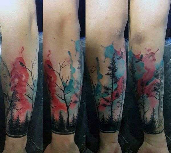Tatuaje de bosque - acuarela
