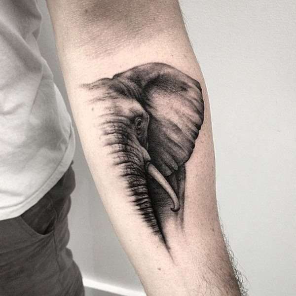 Tatuaje de medio elefante en el brazo