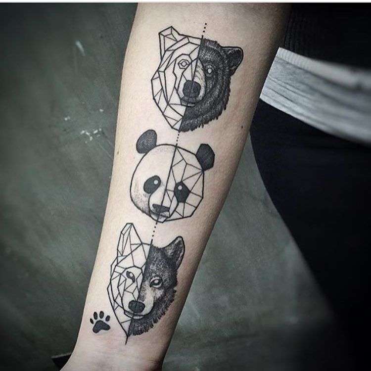 Tatuajes de animales: oso panda, oso pardo y lobo