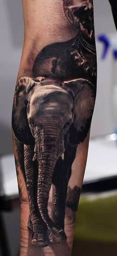 Tatuaje de elefante realismo fotográfico