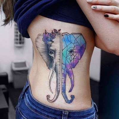 Tatuaje de elefante mitad geométrico