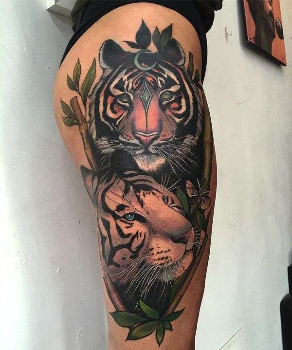 Tatuaje de pareja de tigres