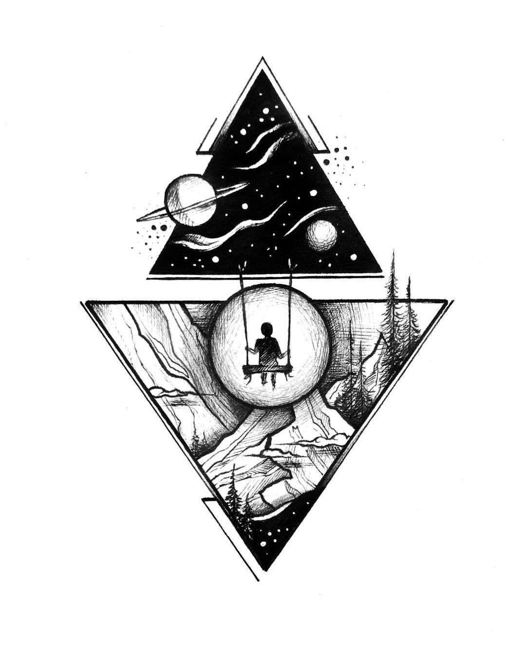 Dibujos de tatuajes: dos triángulos con paisajes