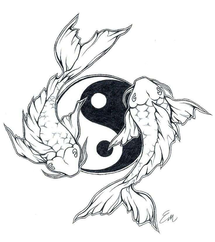 Dibujos de tatuajes: peces koi ying y yang