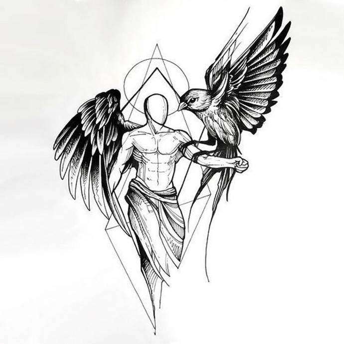 Dibujos de tatuajes: ángel y ave