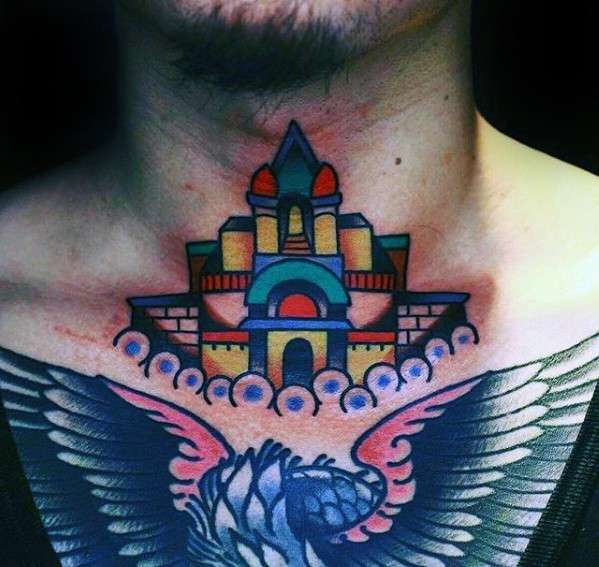 Tatuaje en el cuello en colores
