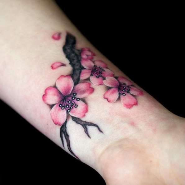 Tatuajes en la muñeca: flores de cerezo