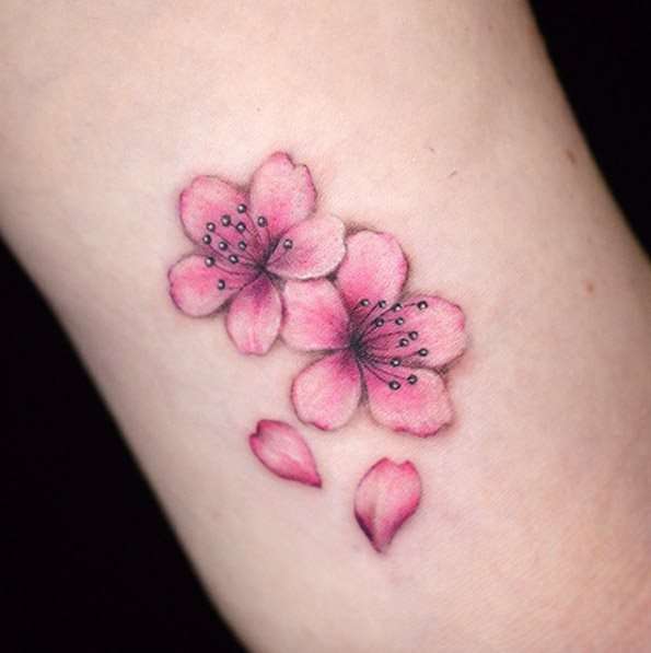 Tatuajes en la muñeca: sakura, flores de cerezo